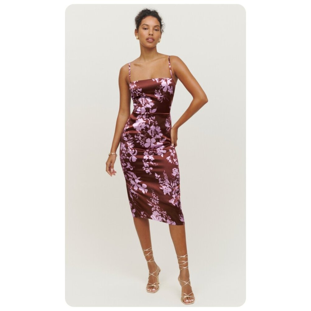 Reformation Oaklie Midi Silk Dress in Luxe Floral Kiana sz 10